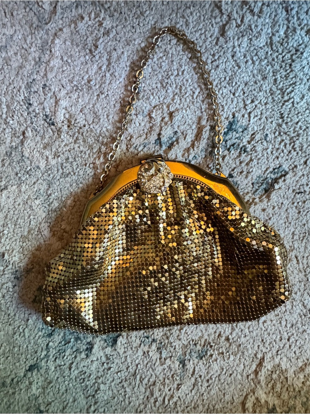 Gold Sequin Evening Handbag with Chain Strap